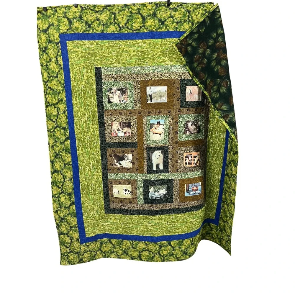 Handmade Memory Photo Quilt Throw Blanket Pet Dog Cabin Cottagecore‎ 52x60